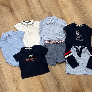 Janie and Jack Navy, Light Blue, and White Kids Polo Set